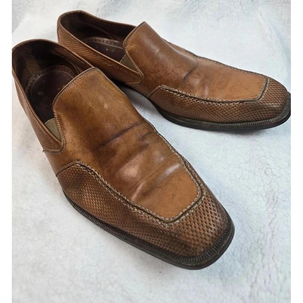 MAGNANNI MEN'S COGNAC PERFORATED‎ LEATHER LOAFER SHOES MADE IN SPAIN 42 US 8.5 M